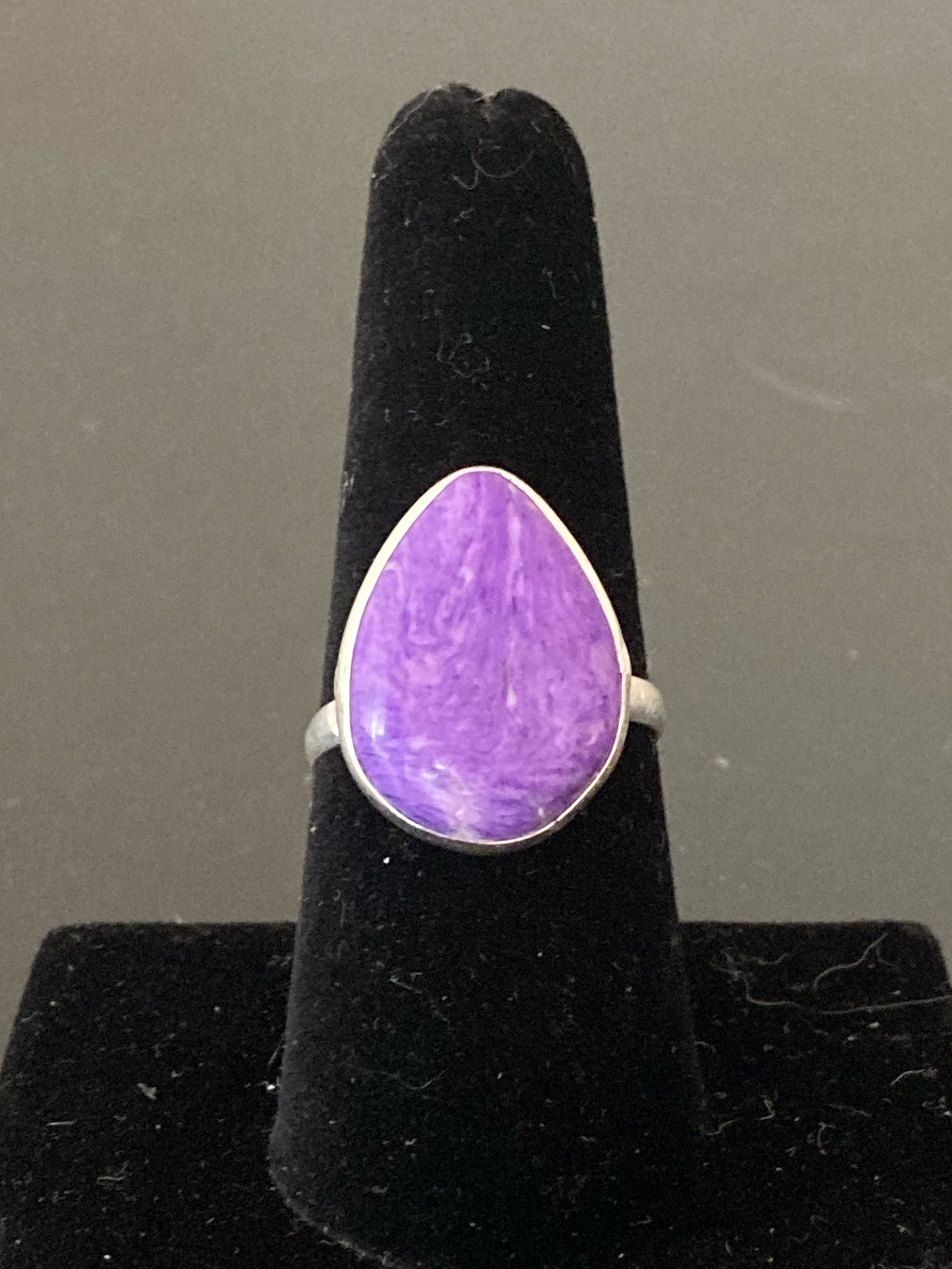 Purple Teardrop Stone Women's Ring - 925 Silver Size 8